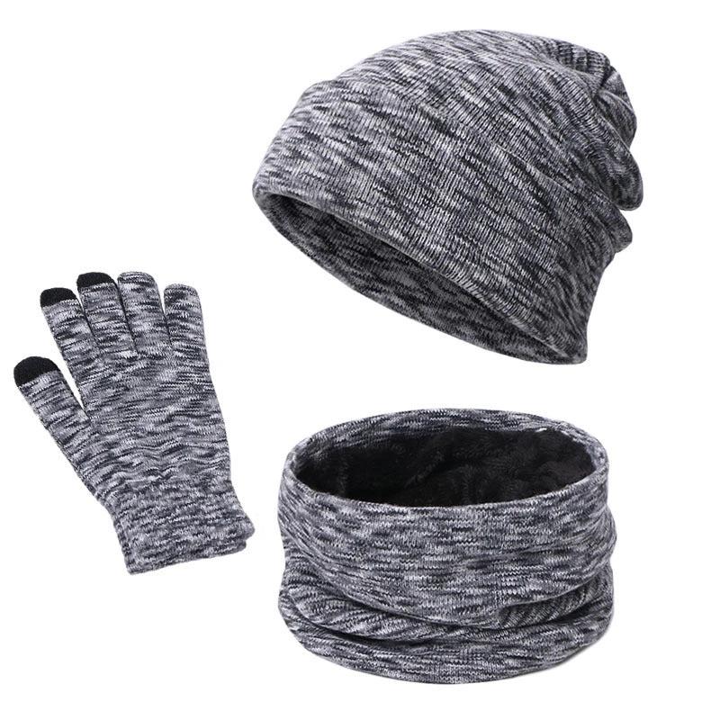 Men's Knitted Three-piece Beanie Scarf and Touch Screen  Gloves