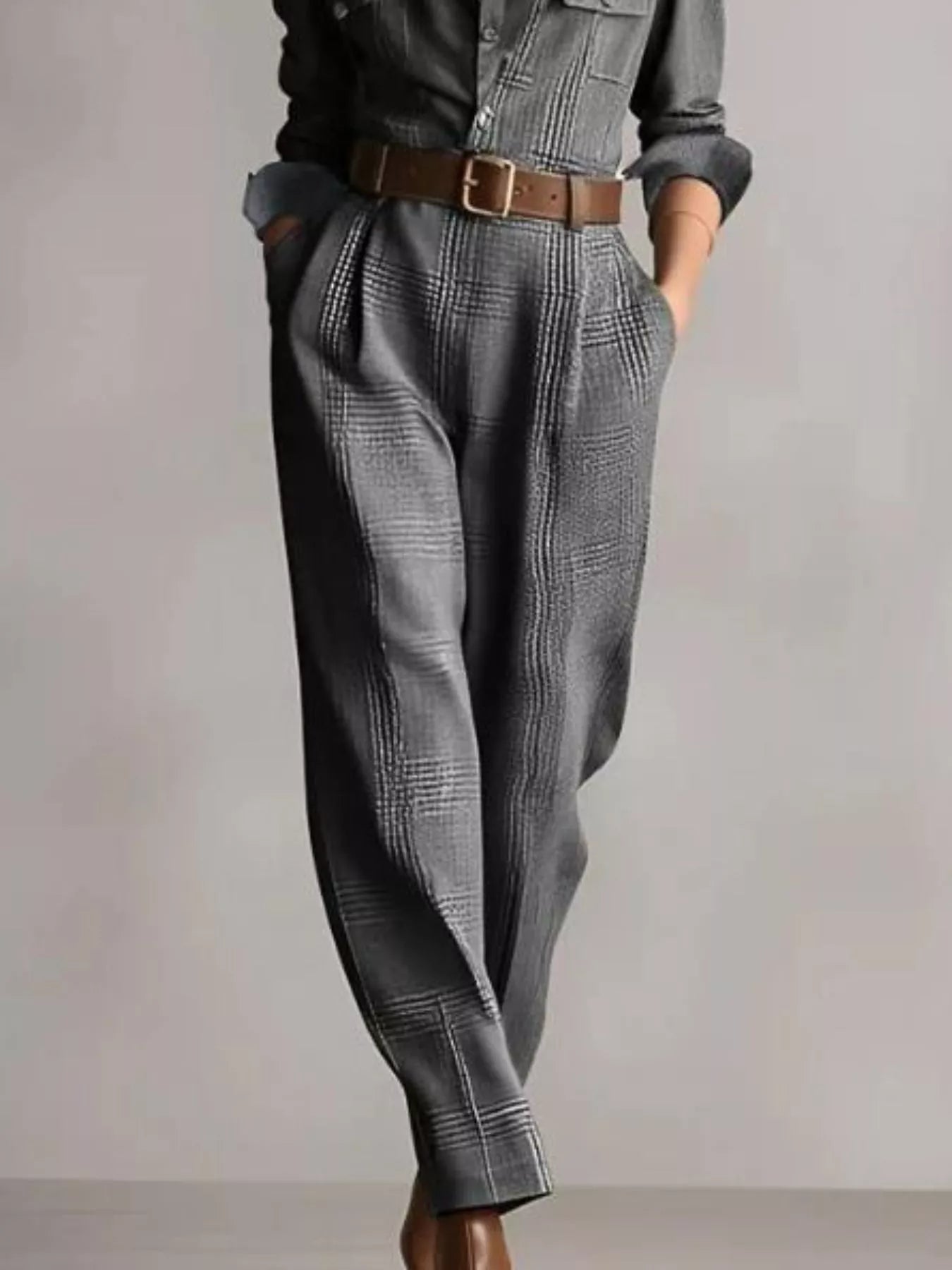 Button Front Jumpsuit - Long Sleeve Green Utility Style
