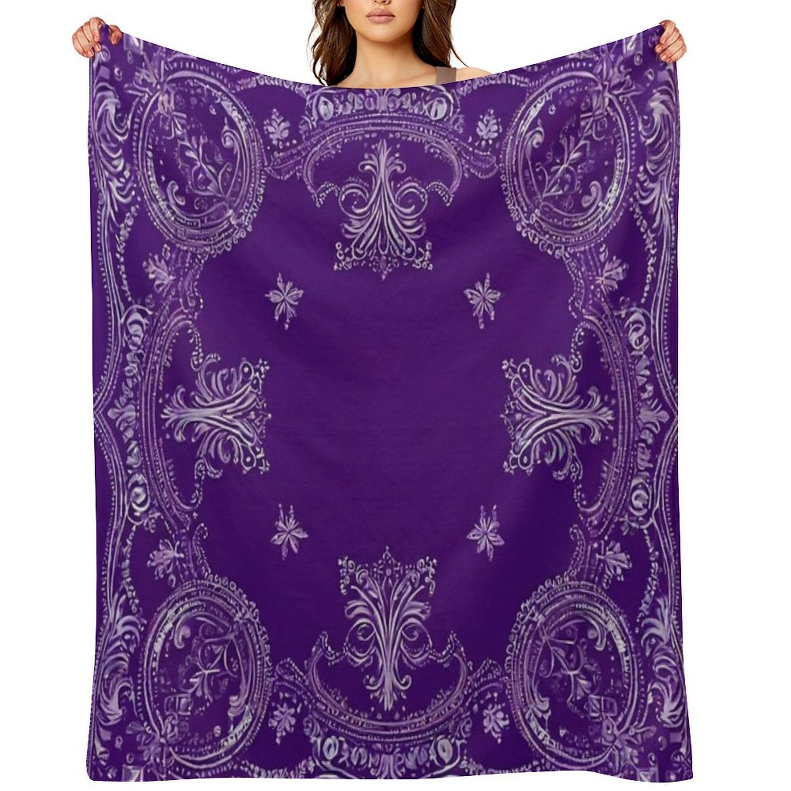 RogerPattern - Pale Purple Elegance White Detail Bandana Throw Blanket