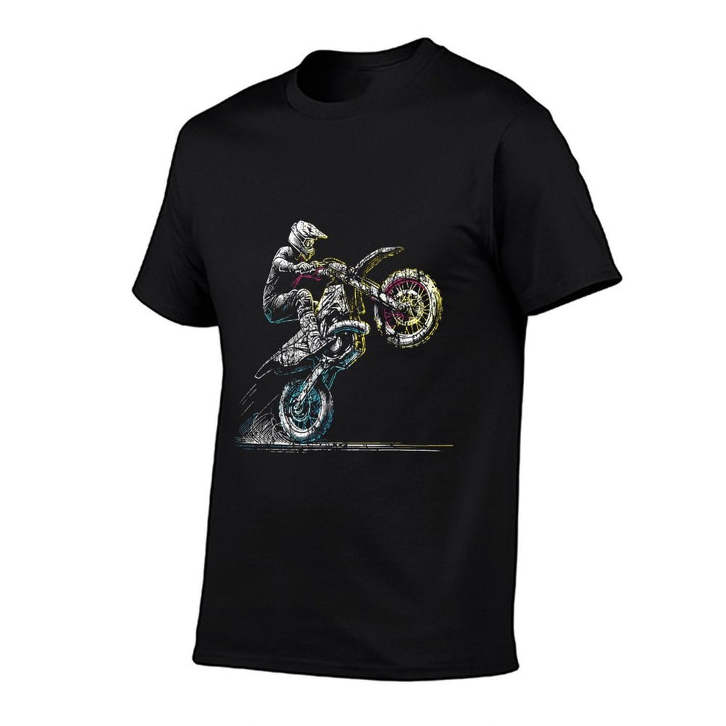 Dirt Bike Rider Retro Motorcycle Motocross  Rolled Sleeves T-Shirt