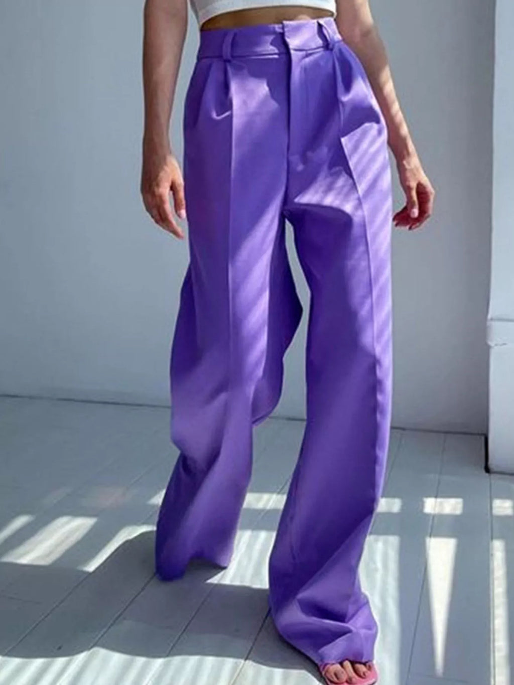 Women's High-Rise Wide Leg Pleated Pants – Relaxed Floor Length