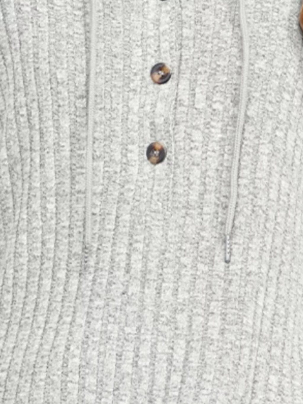 Women's Black Ribbed Knit Hoodie with Functional Button Detail