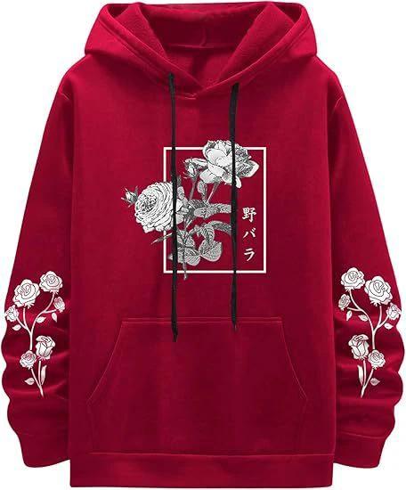 Men's Rose Print Casual Hooded Sweater