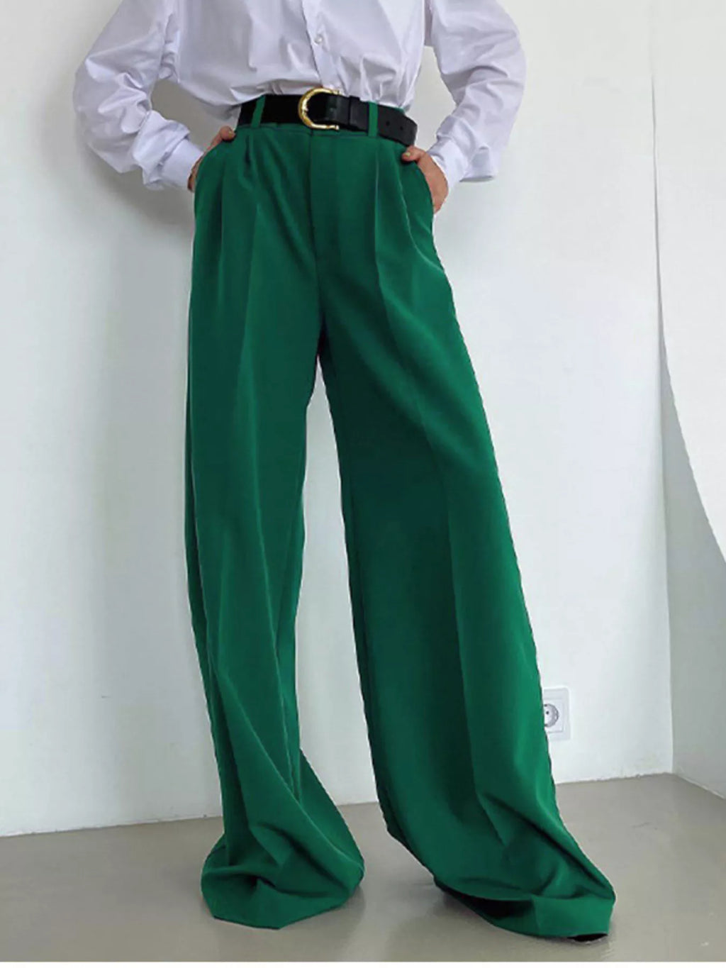 Women's High-Rise Wide Leg Pleated Pants – Relaxed Floor Length