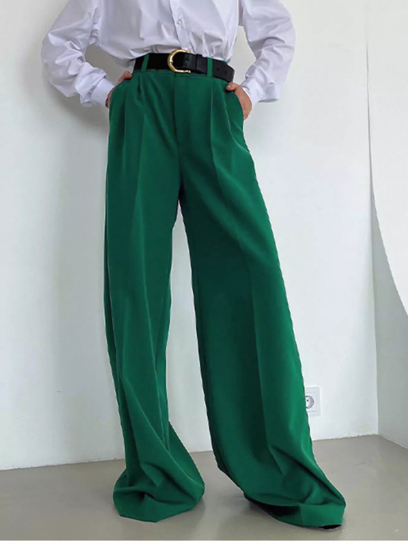 Women's High-Rise Wide Leg Pleated Pants – Relaxed Floor Length