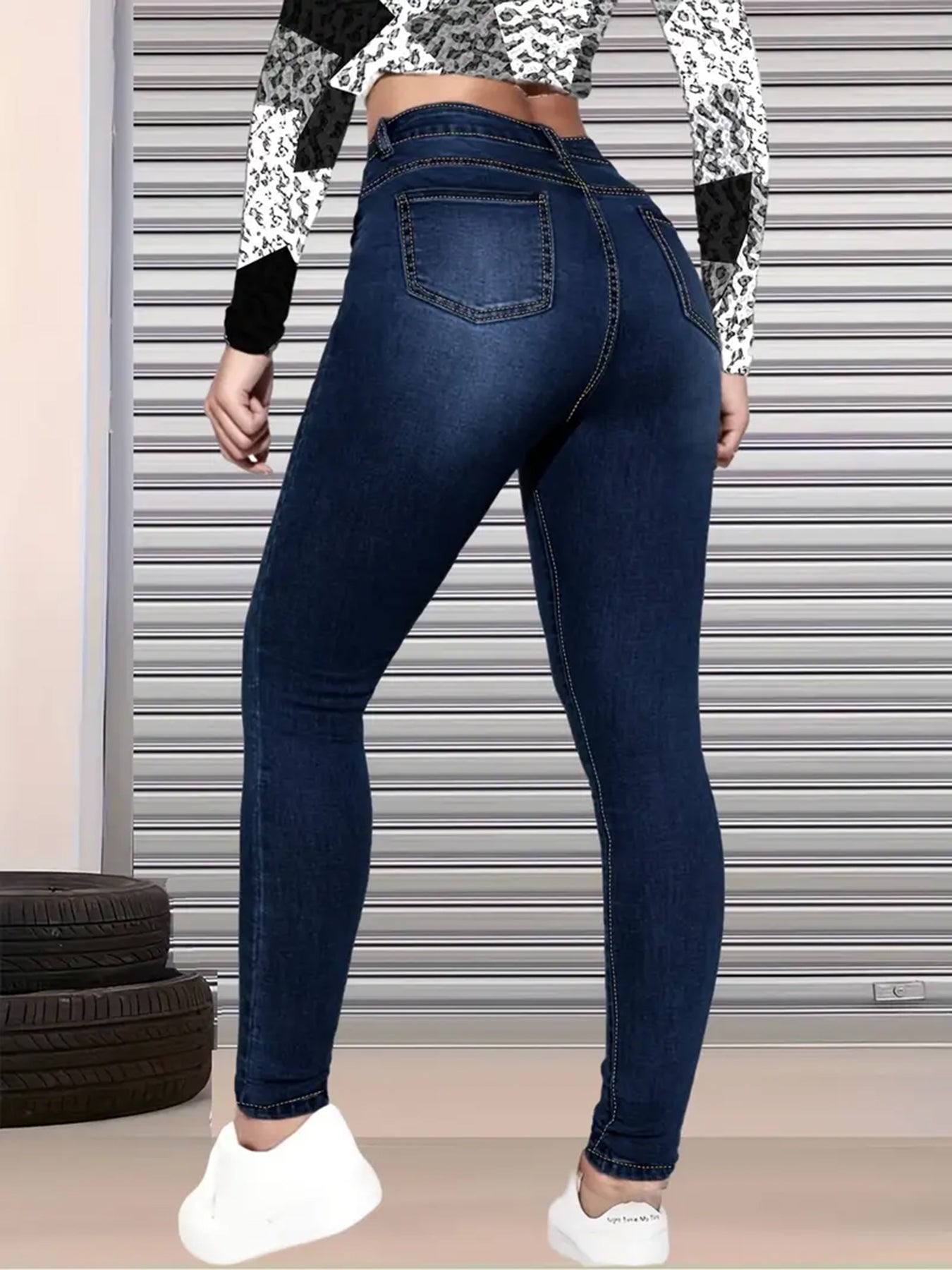 New High Waisted, Hip Lifted, Tight Fitting Women's Jeans With A Ripped Nine Quarter Cut, Suitable For Minimalist Fashion In Summer See size chart under “more details”