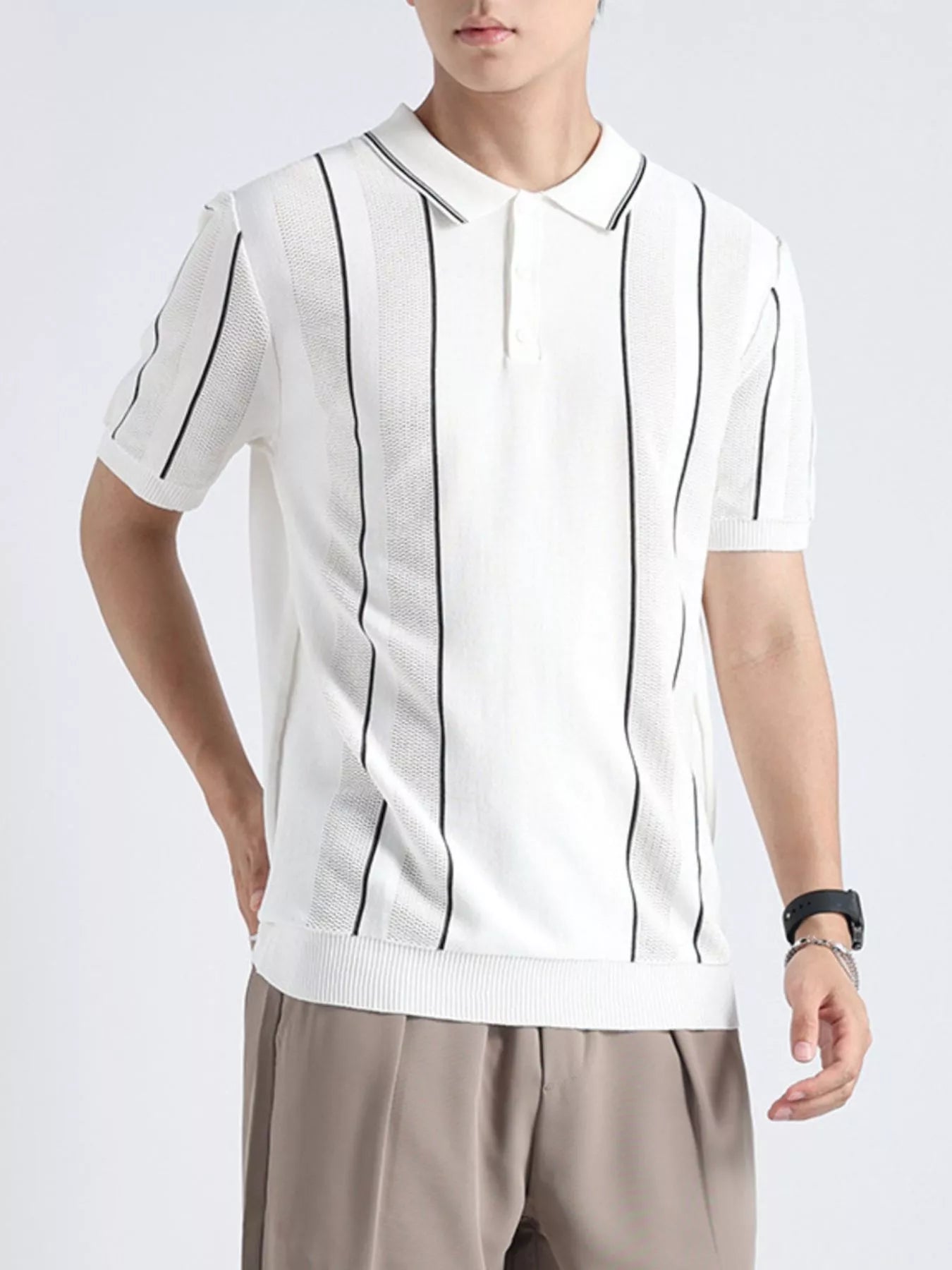 Men's Plus Size Striped Knit Short Sleeve Polo