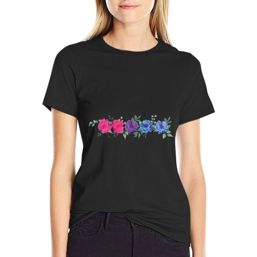 Floral Bisexual Pride, Boho LGBT, Cute LGBTQ Flowers  Trendy Pattern T-Shirt