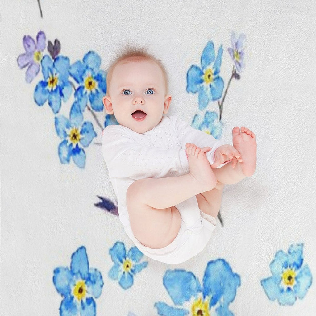 Blue Forget Me Not  Watercolor Painting Throw Blanket