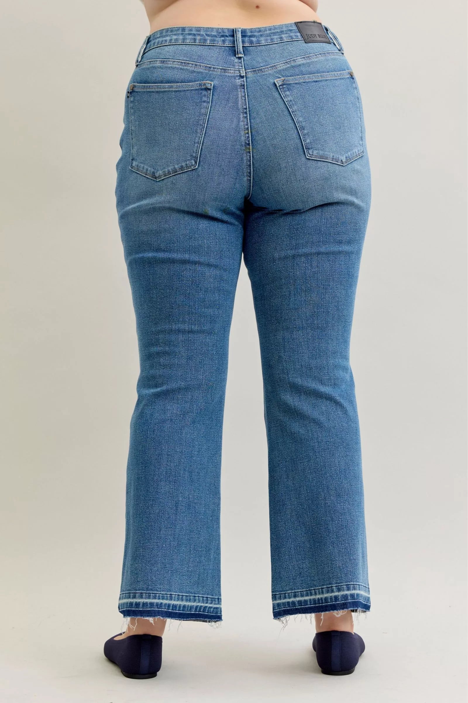 Judy Blue Plus Size Jeans Mid Rise Slim Bootcut Tummy Control Release Hem For Curvy Women