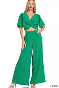 Woven Airflow Twisted Top & Wide Leg Pants Set