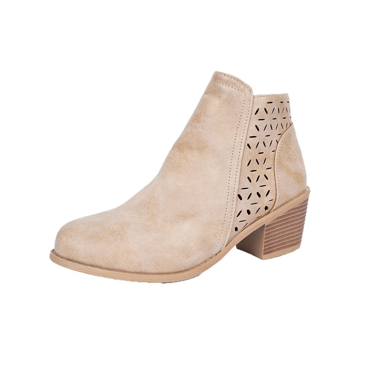 Women's Chunky Heel Pointed Toe Cutout Ankle Boots | British Style Side Zipper Booties | Sarah Express