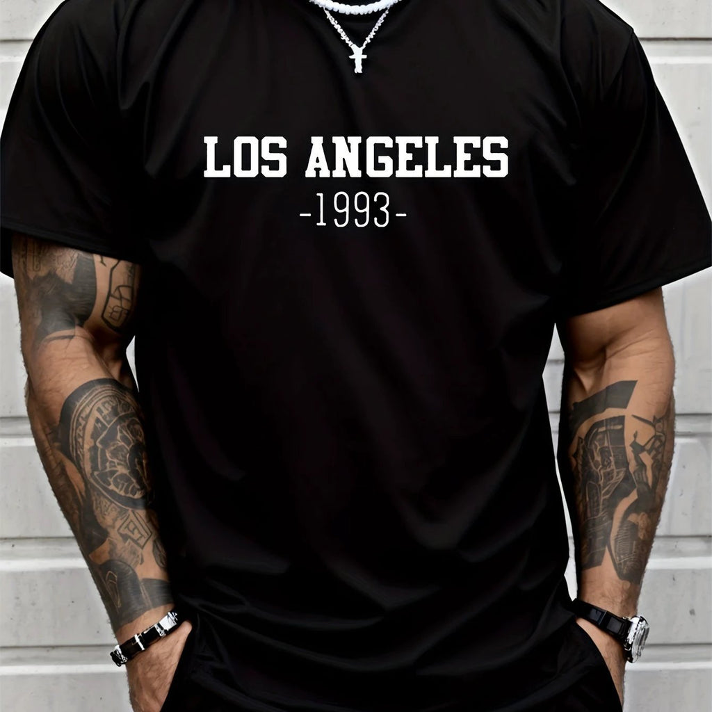 Los Angeles Graphic Men's Short Sleeved T-shirt, Comfortable Stretch Fashionable Summer T-shirt, Casual Daily Style Fashionable Clothing