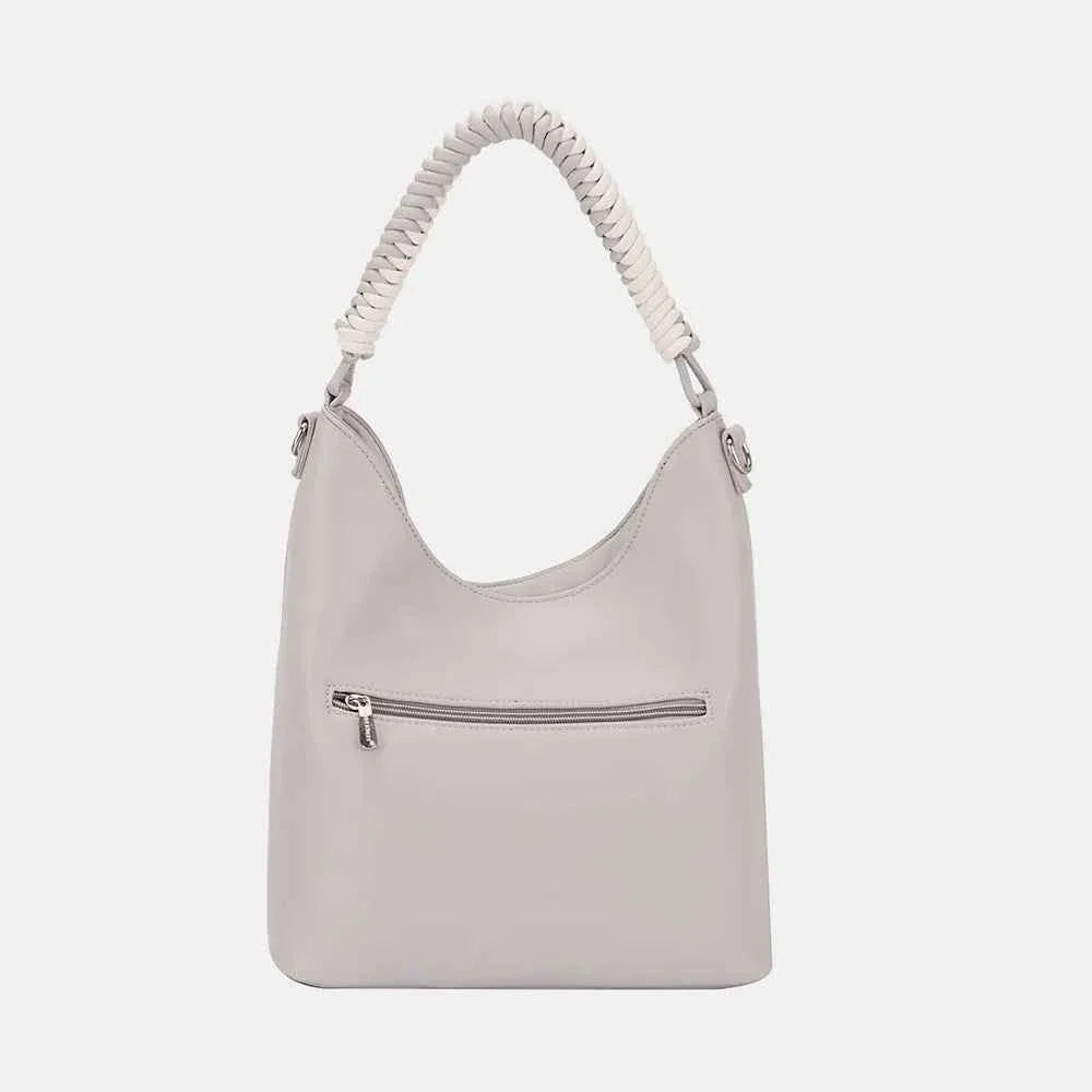 David Jones PU Leather Handbag with Woven Handle