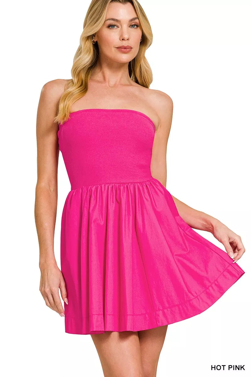 Zenana Knit Tube Top Flare Mini Dress