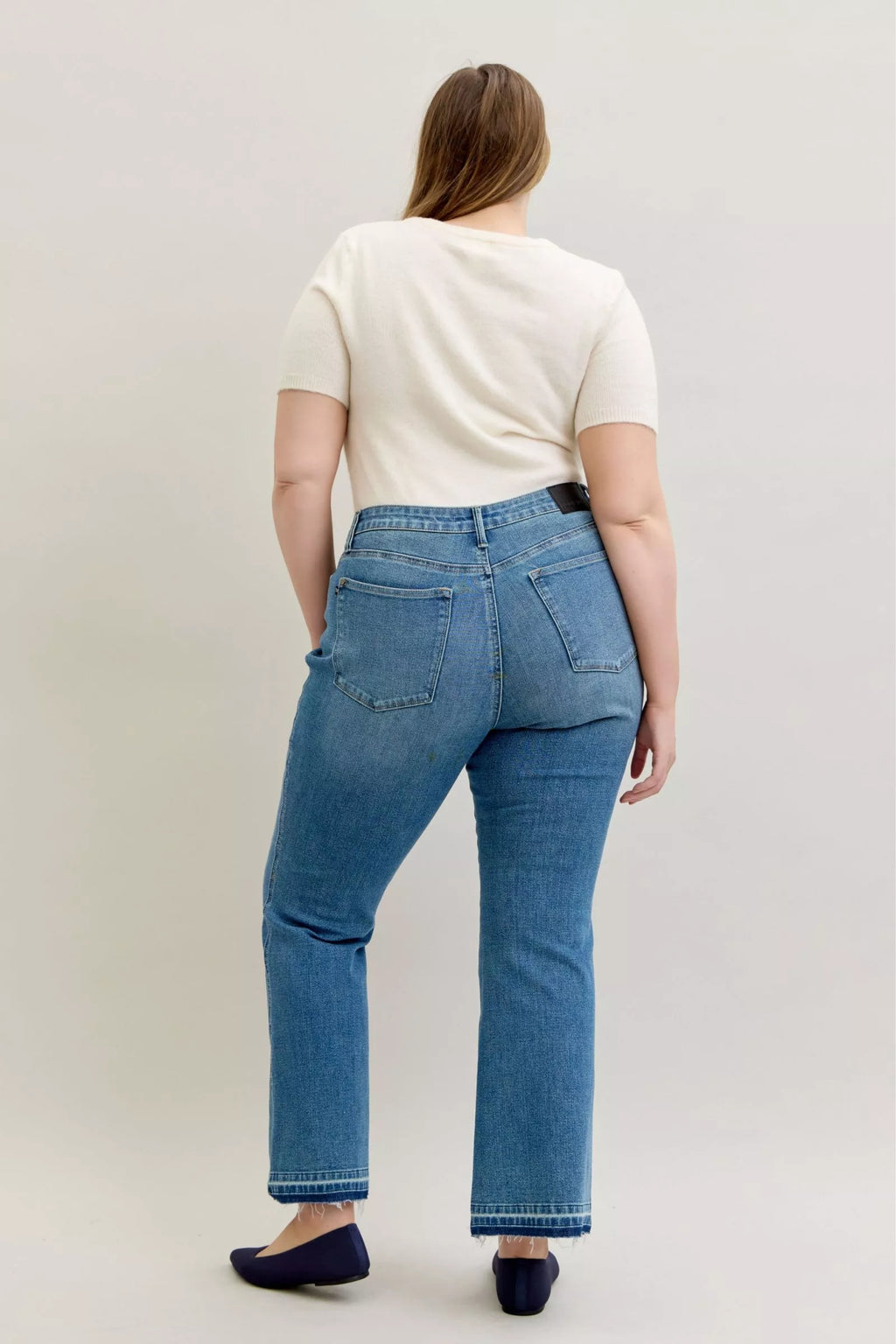 Judy Blue Plus Size Jeans Mid Rise Slim Bootcut Tummy Control Release Hem For Curvy Women