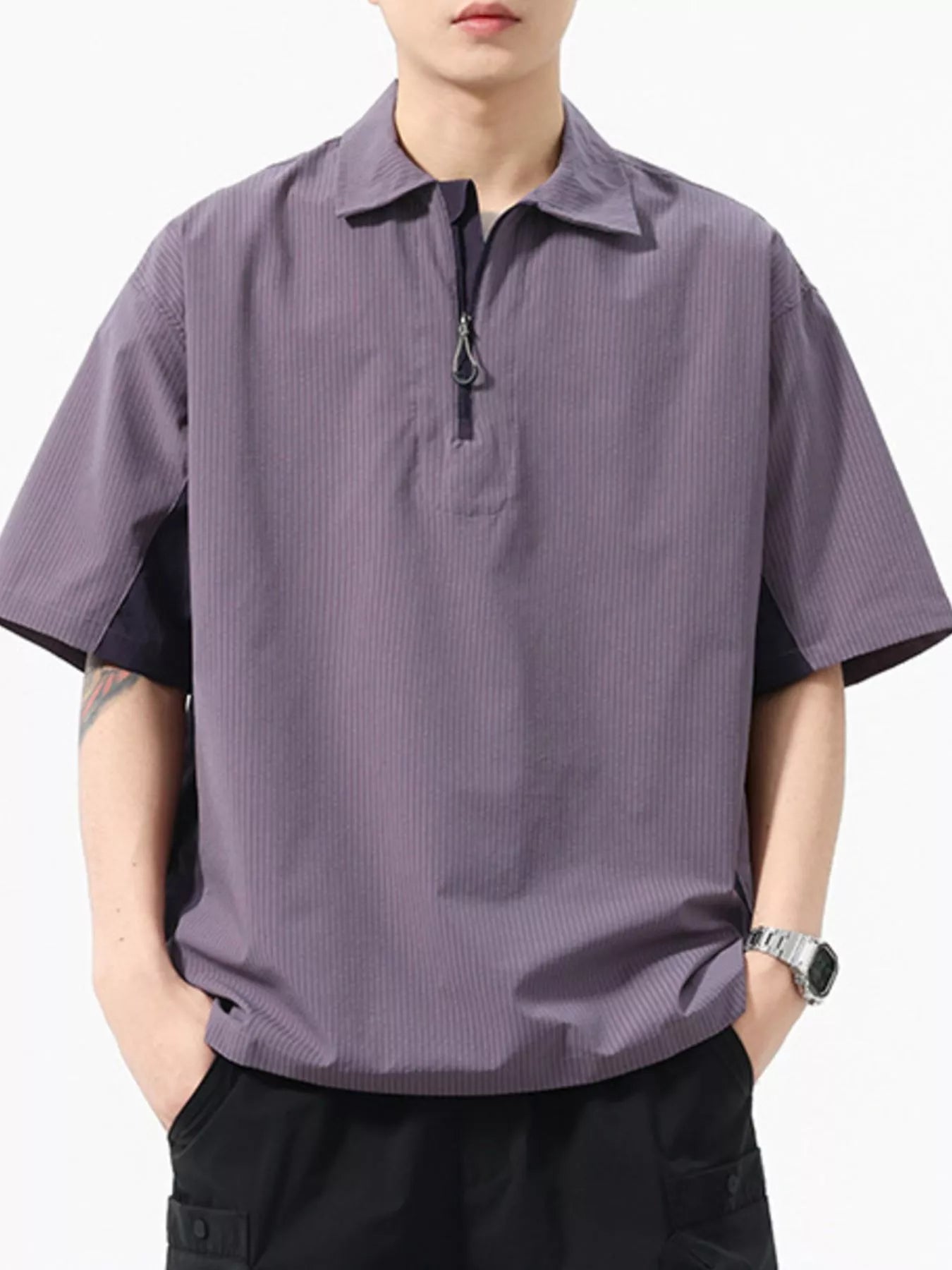 Men's Plus Size Zipper Front Half Sleeve Casual Polo