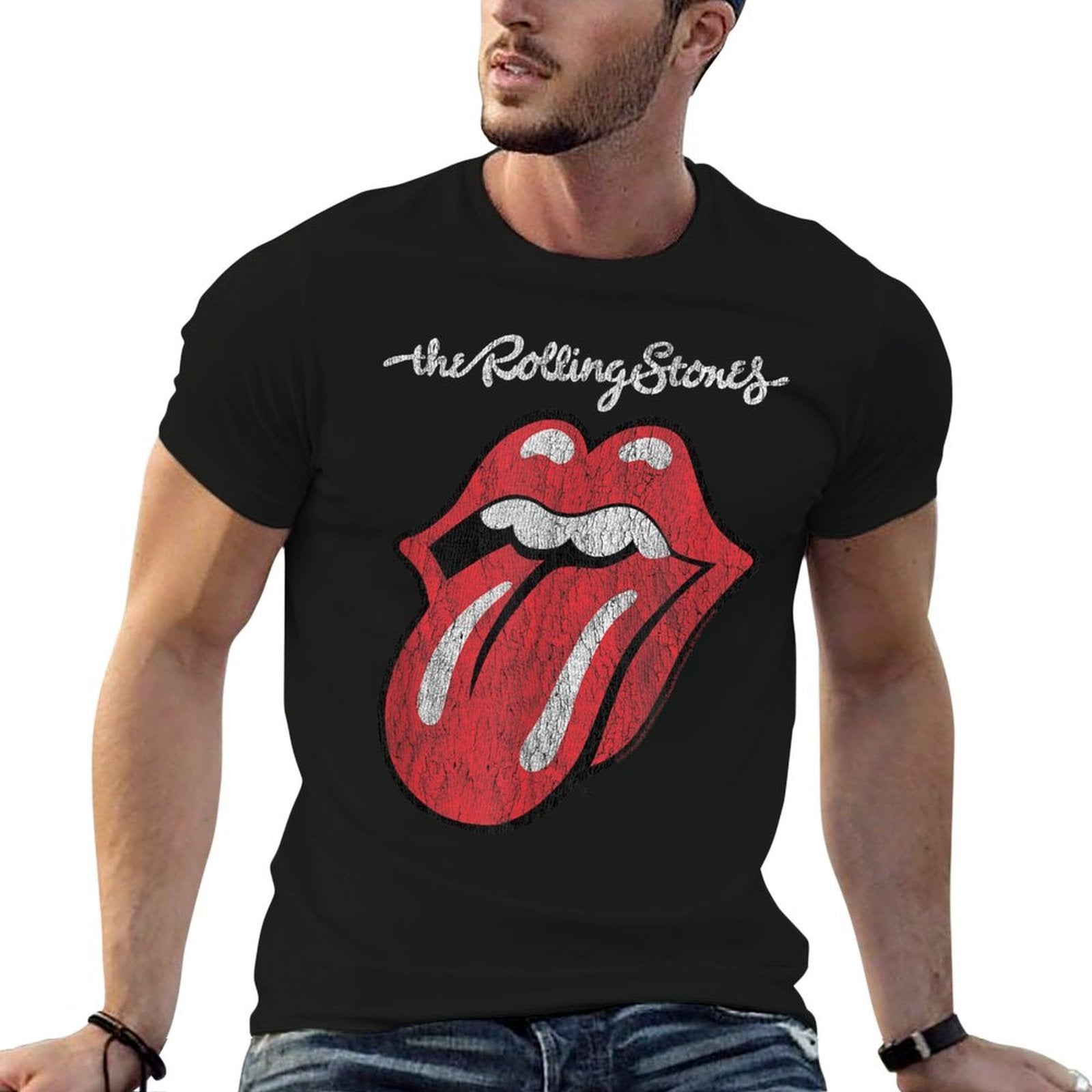 Rolling Stones Official Script Tongue  Heathered Texture T-Shirt