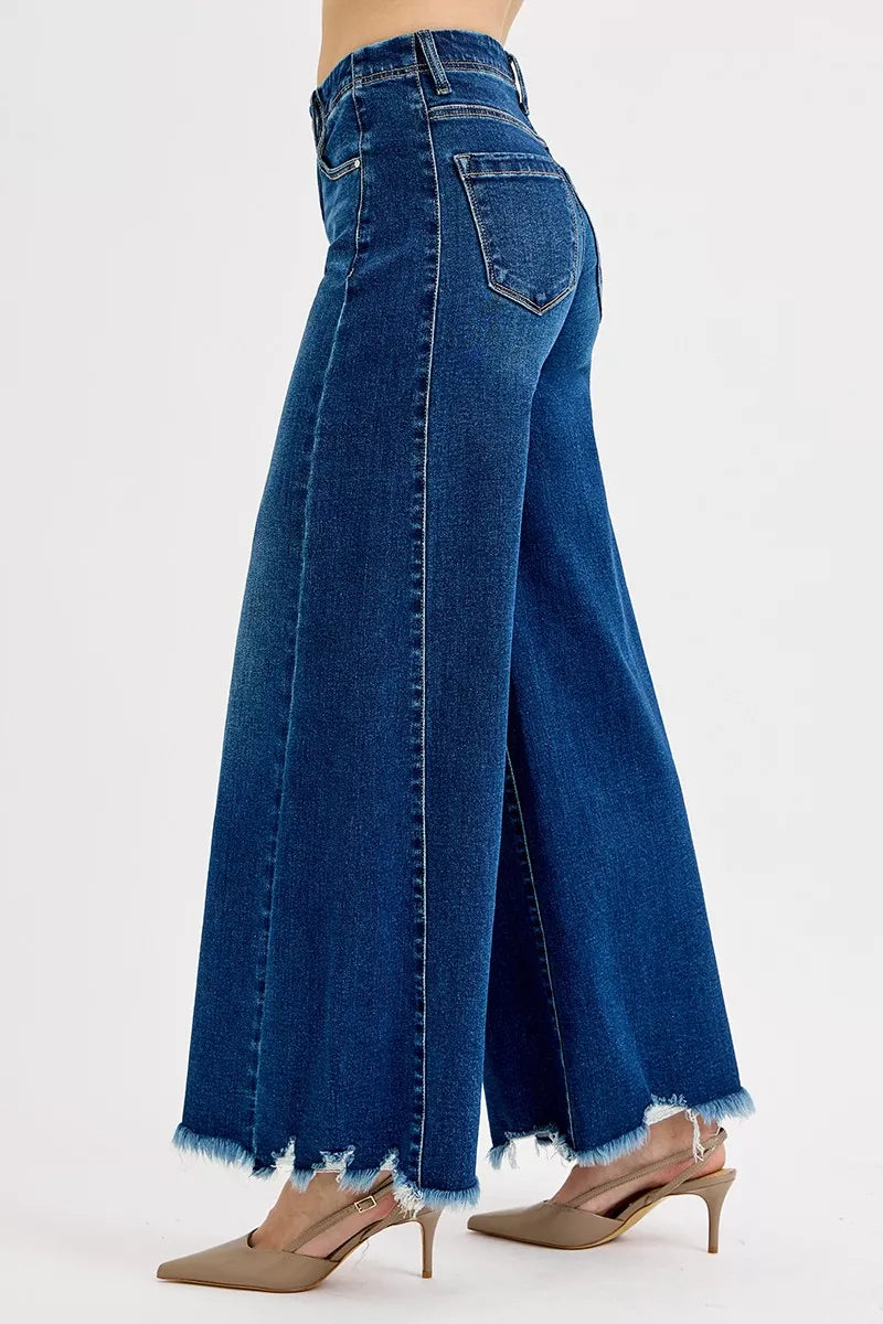 RISEN Plus Size High Rise Ankle Wide Jeans For Curvy Women Flattering Modern Wide Leg Denim