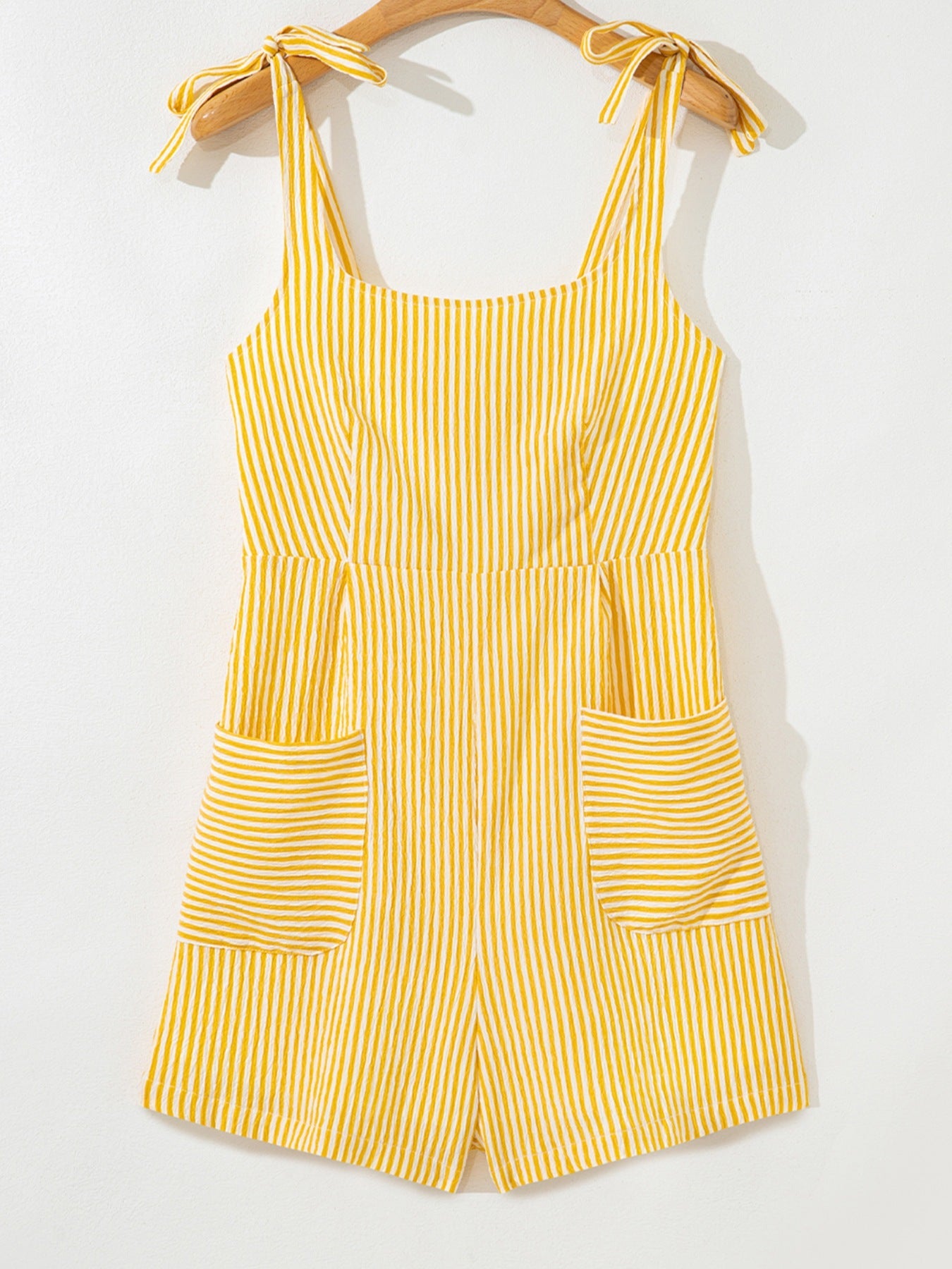 Yellow & White Striped Tie-Shoulder Mini Romper