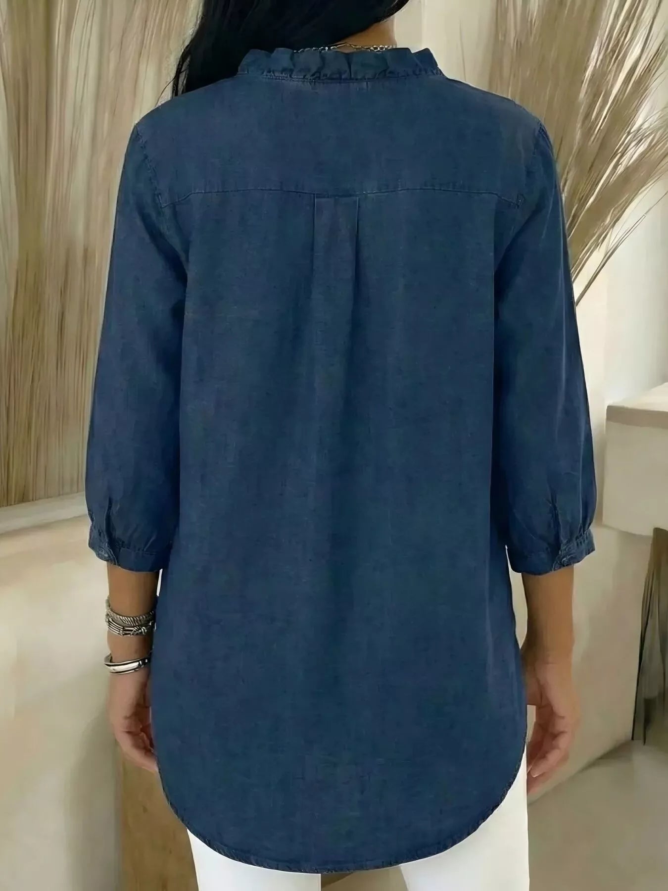 Women's V-Neck Ruffled Button Down Shirt Plus Size