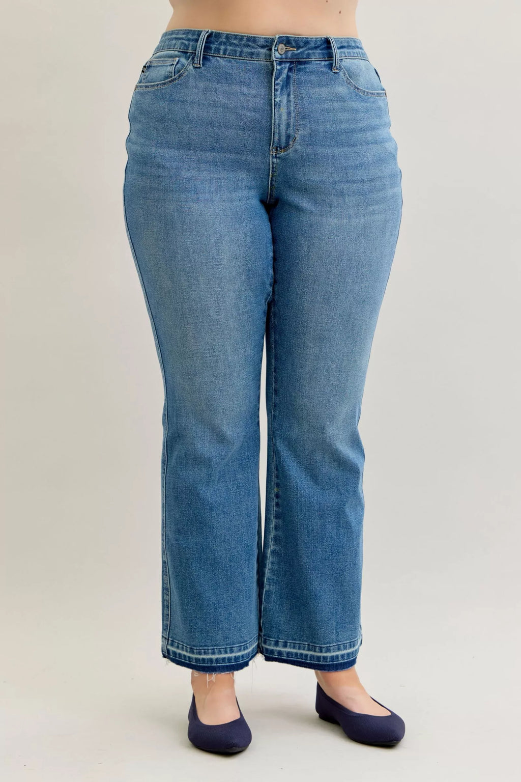 Judy Blue Plus Size Jeans Mid Rise Slim Bootcut Tummy Control Release Hem For Curvy Women