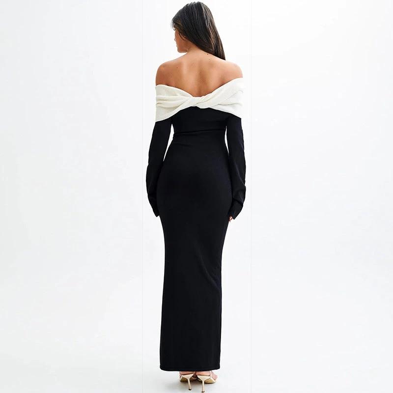 Off-shoulder Long Sleeve High Waist Slim Fit Dress Women