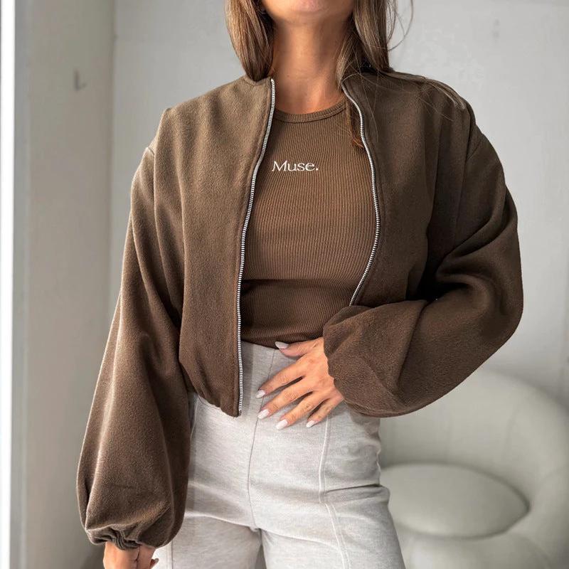 Women's Off-shoulder Round Neck Lantern Sleeve Short Coat