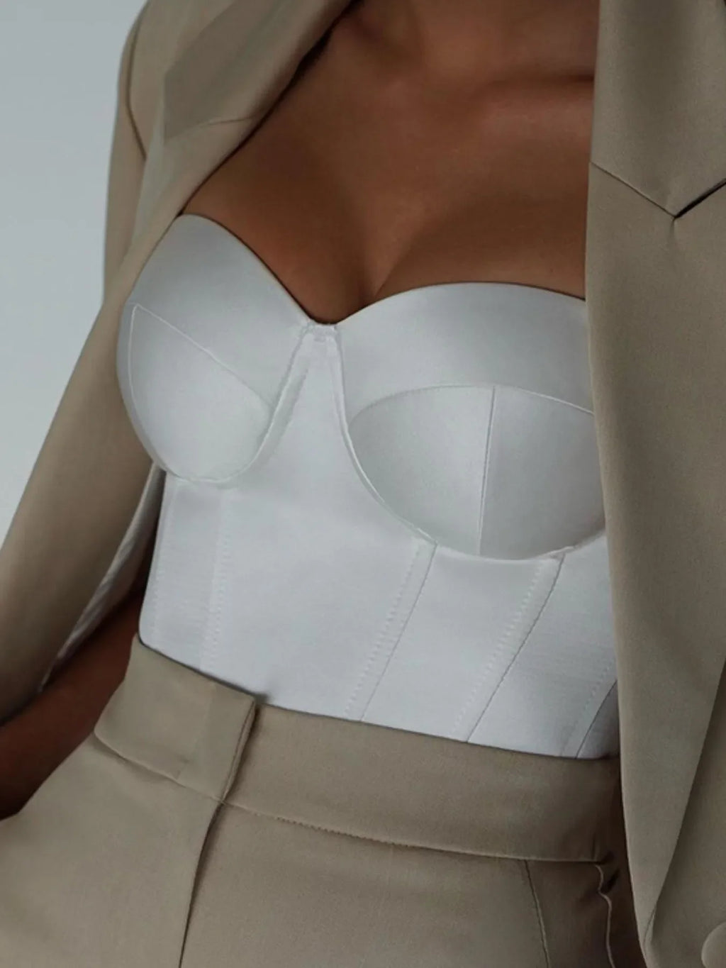 White Sweetheart Neck Corset Style Tube Top
