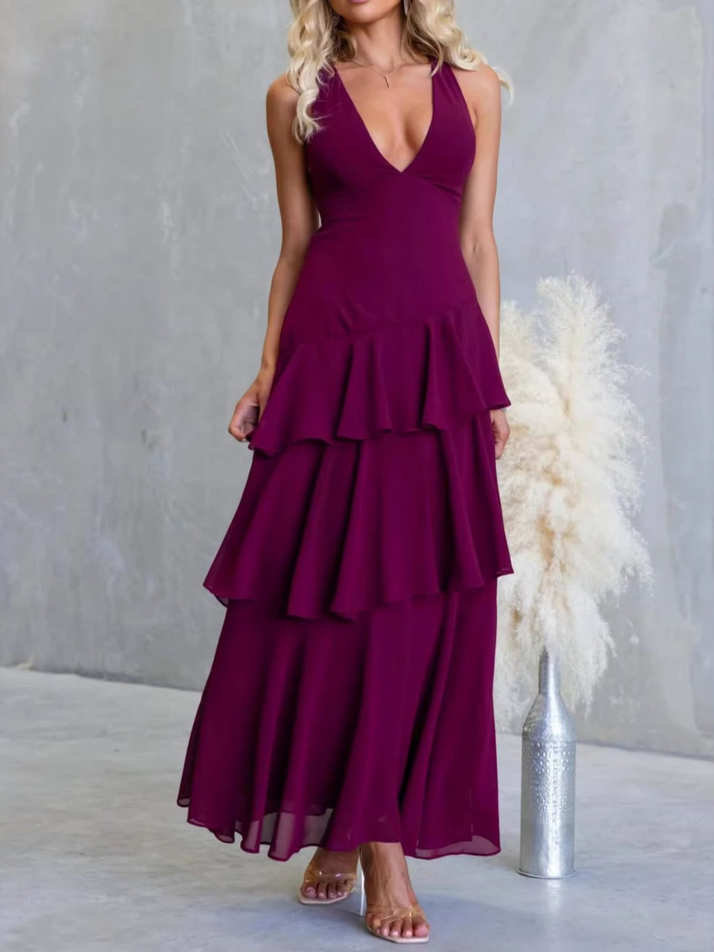 Yellow Sleeveless Ruffled Tiered Maxi Dress for Summer Events