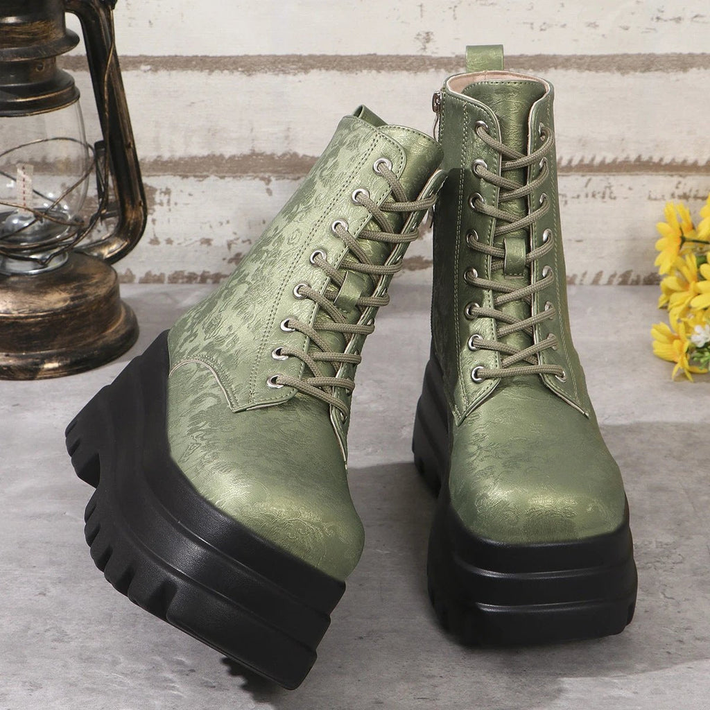 Women's Three-layer Platform Plus Round Toe Patchwork Retro Cool Martin Boots