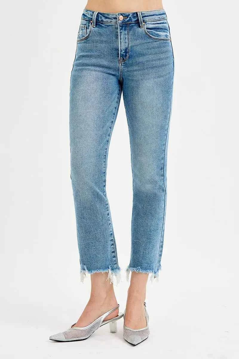 RISEN High Rise Crop Straight Slim Jeans | Full & Plus Size