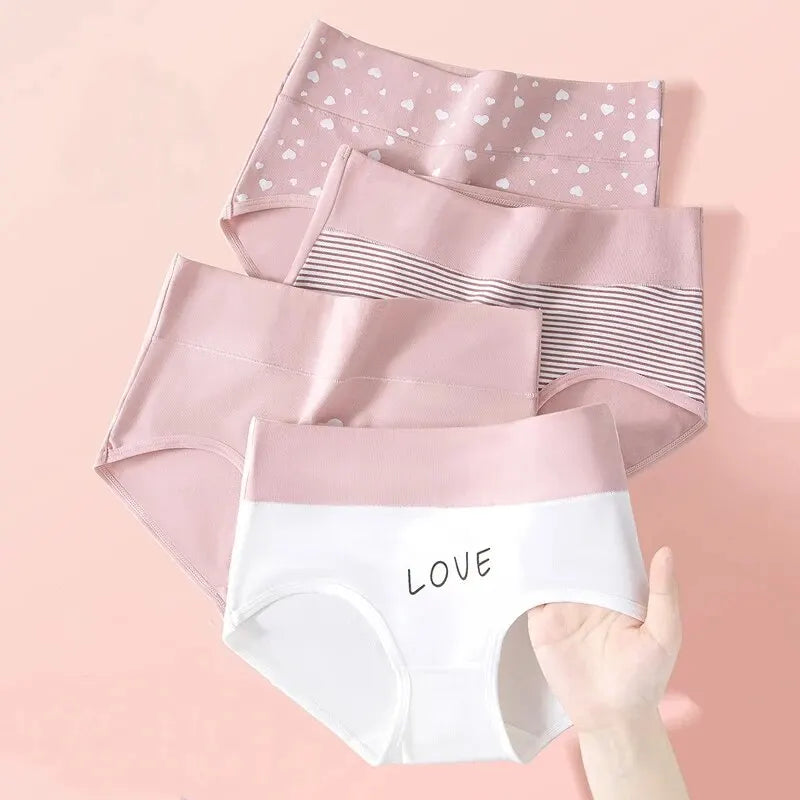 4Pcs Women'S Panties High Waist Underwear Fashion Print Girls Briefs Breathable Cotton Panty plus Size M-5XL Female Lingerie