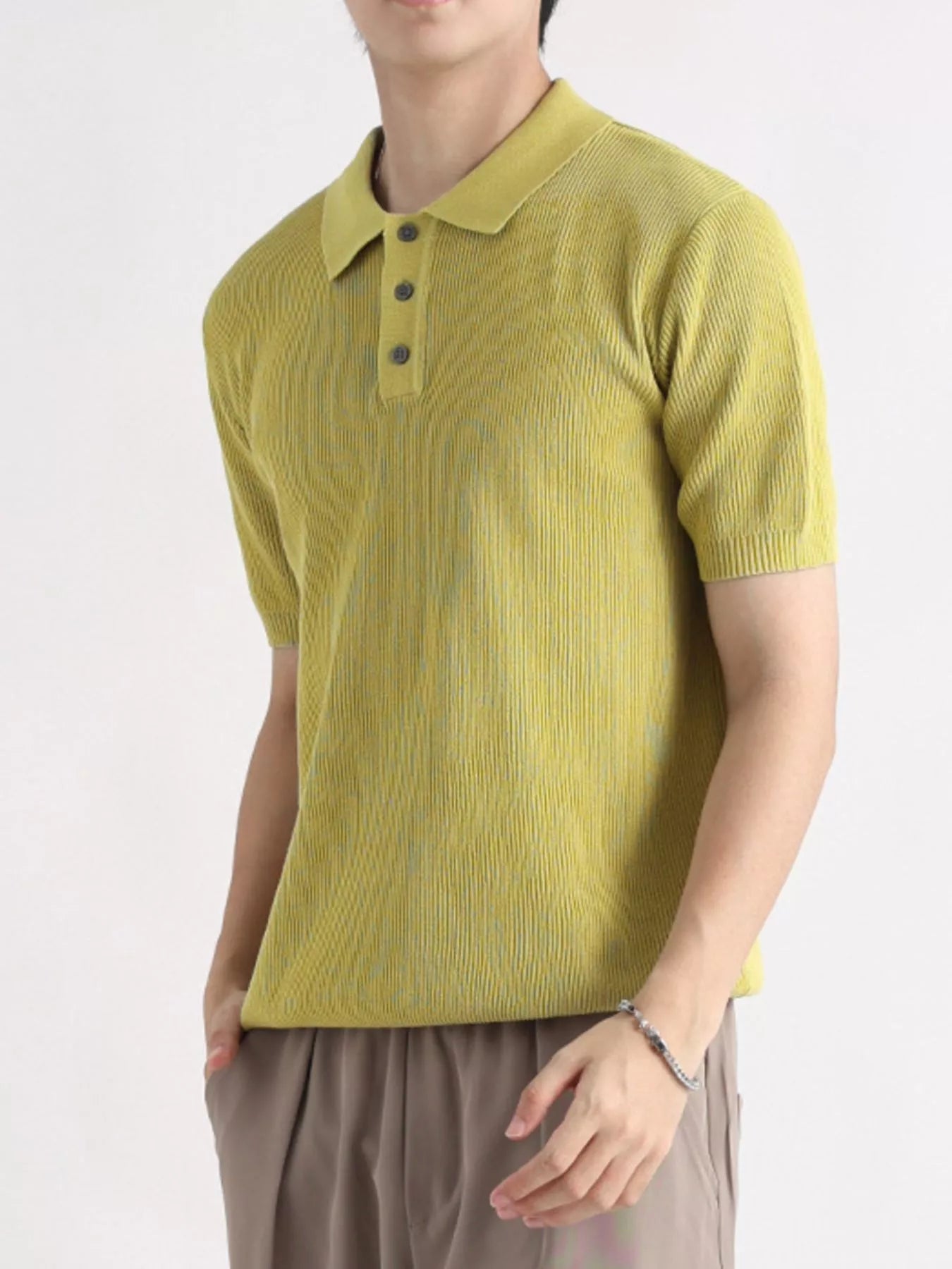 Men's Plus Size Ribbed Knit Slim Fit Polo