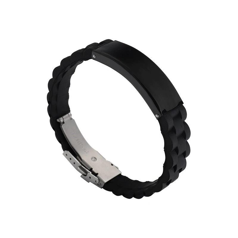 Men's Silicone Simple Laser Sculpture Stainless Steel Bracelet