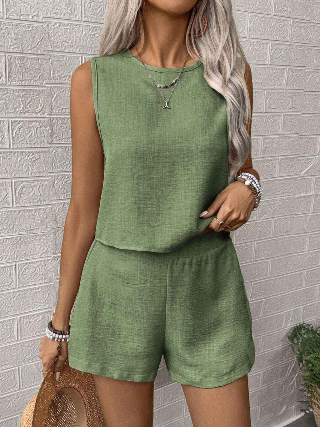 Round Neck Sleeveless Top & Shorts Set