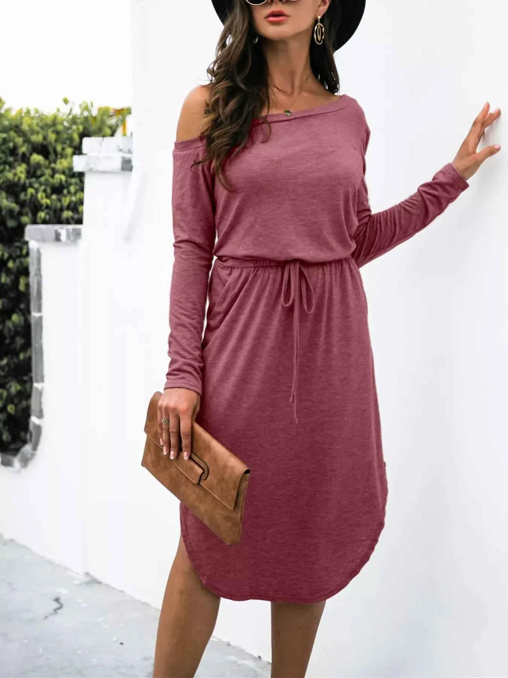 One-Shoulder Long Sleeve Midi Dress