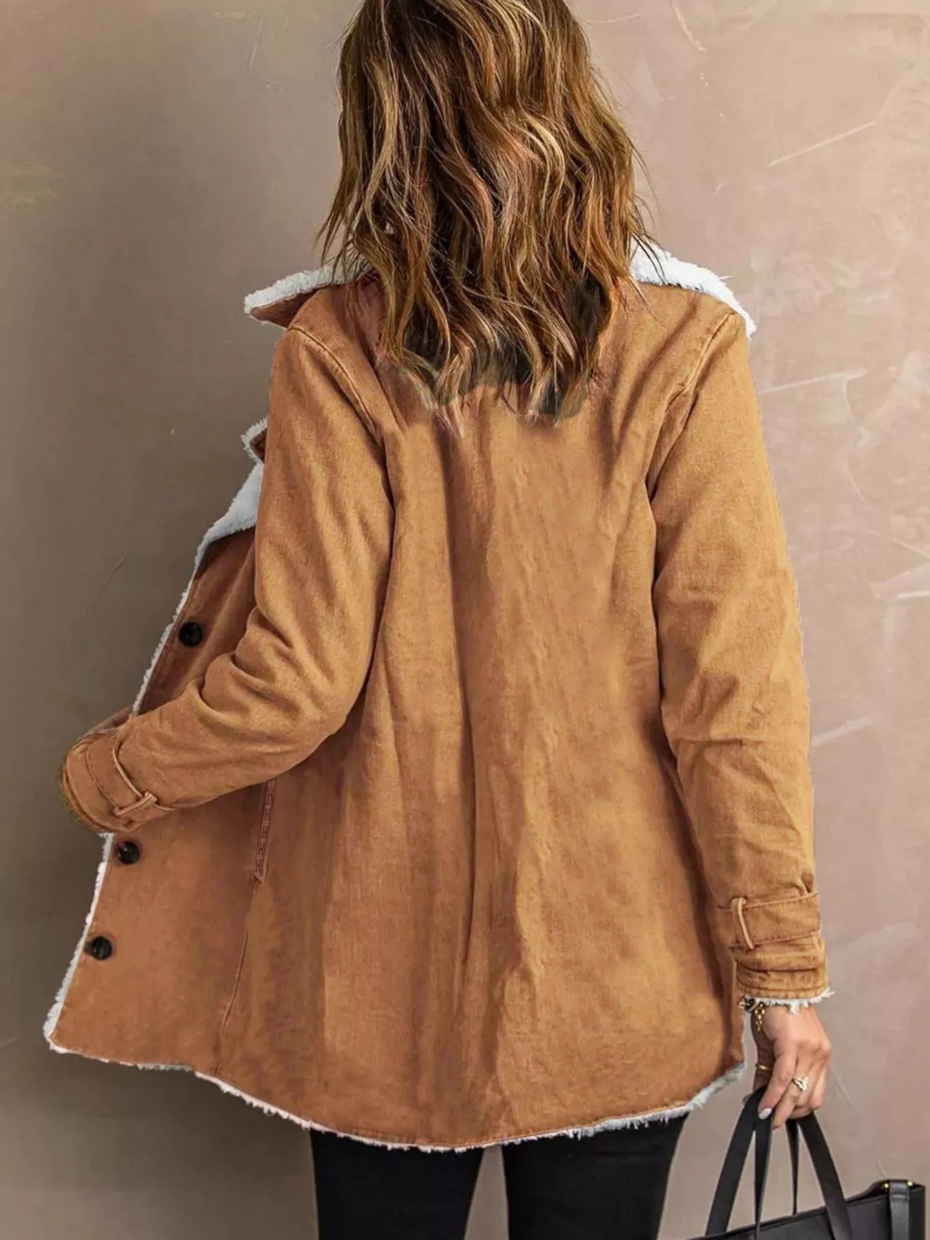 Women's Grey Button Up Jacket with Soft Sherpa Lining