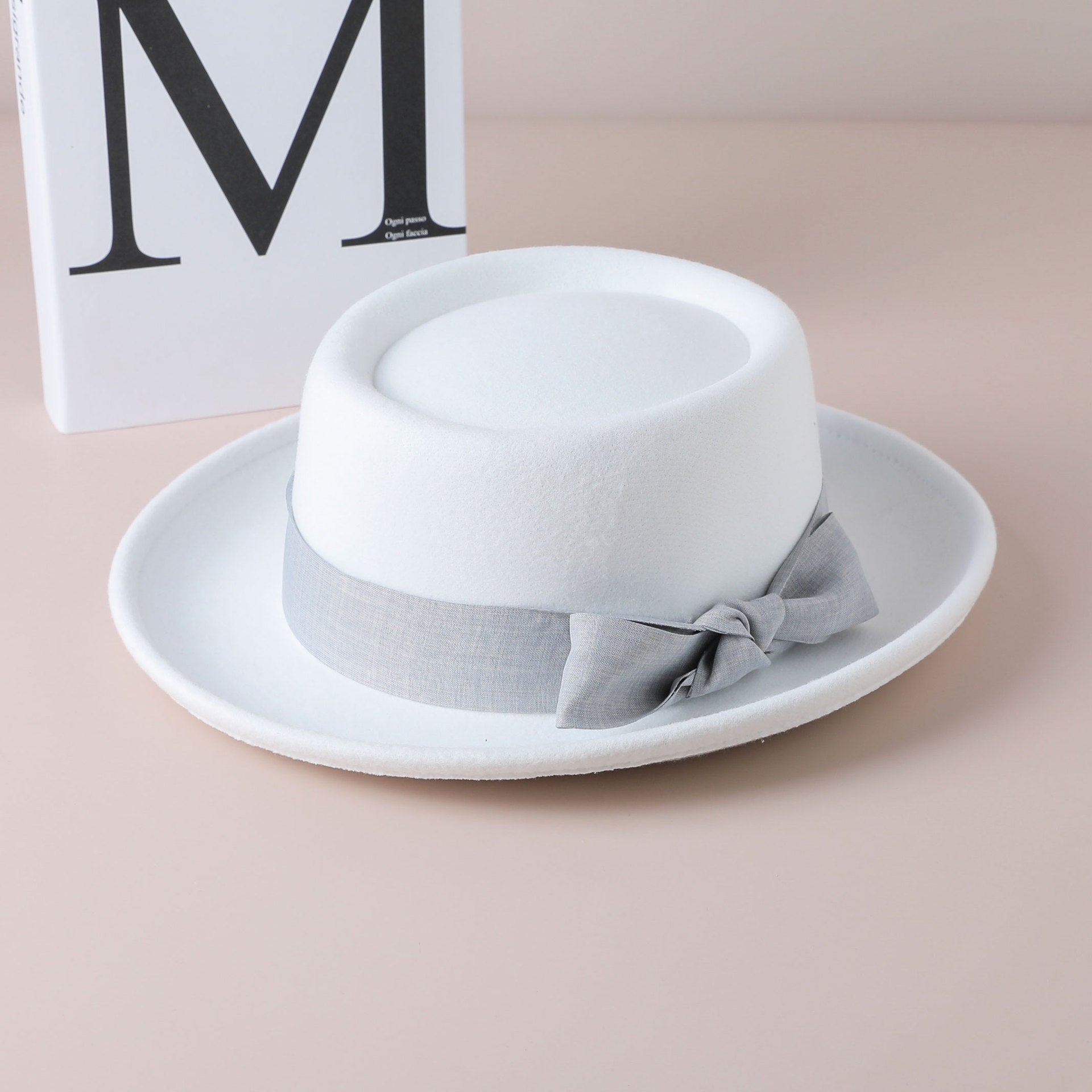 Vintage Bow British Retro Flat Top Hat for Women