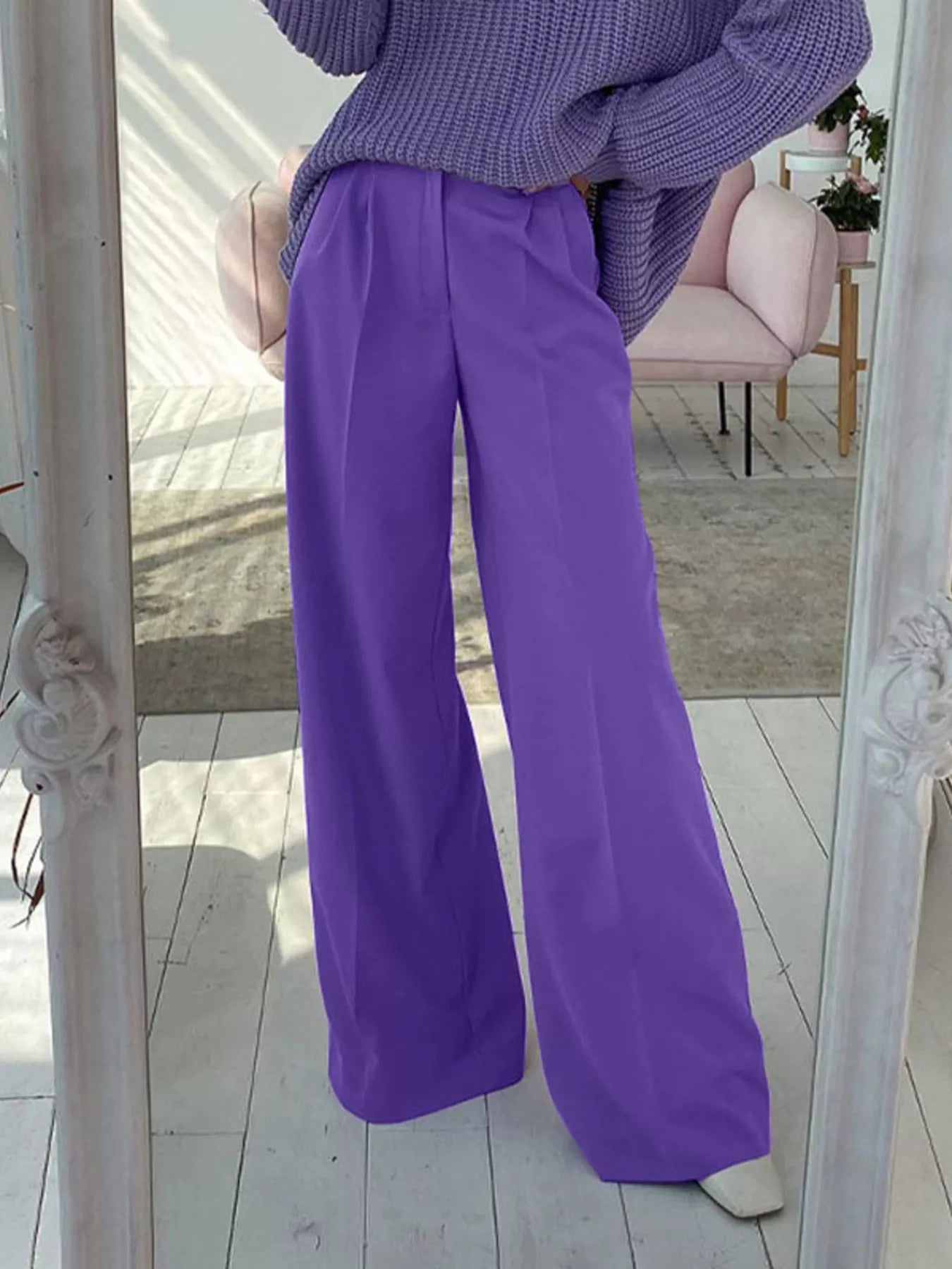 Women's High-Rise Wide Leg Pleated Pants – Relaxed Floor Length