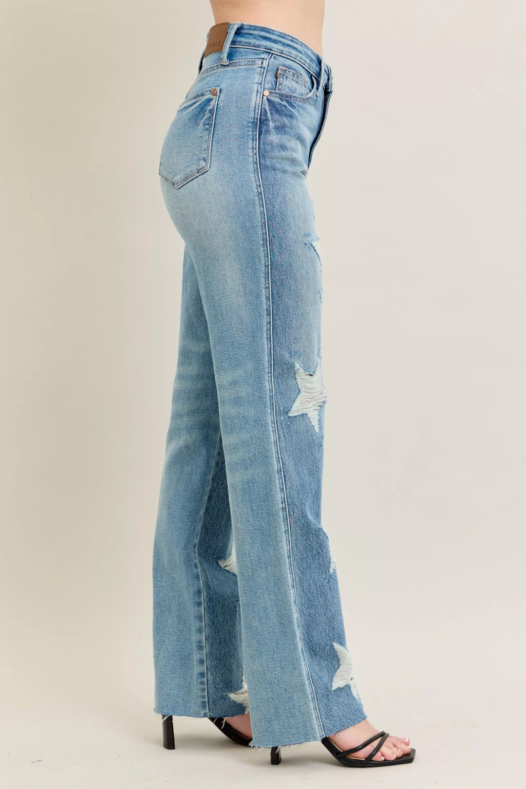 Judy Blue High Waist Rigid Jeans With Edgy Magic Star Destroy Detail 90s Straight Leg Plus Size