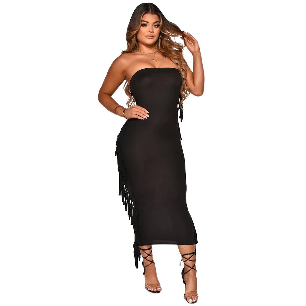 Sexy Wrap Chest Fringed Tight Dress