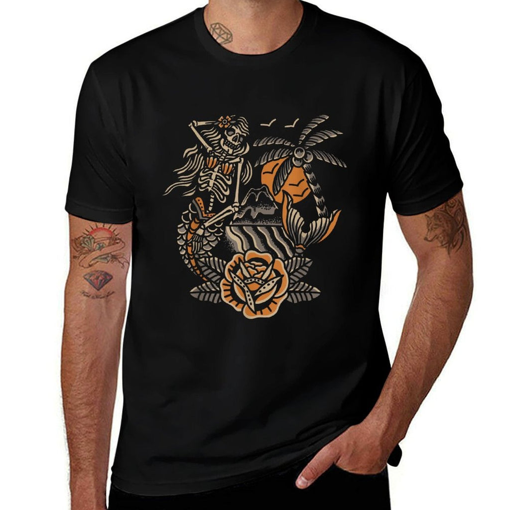 Mermaid Skeleton Traditional Tattoo Old School Tattoo Flash  Polyester Blend T-Shirt