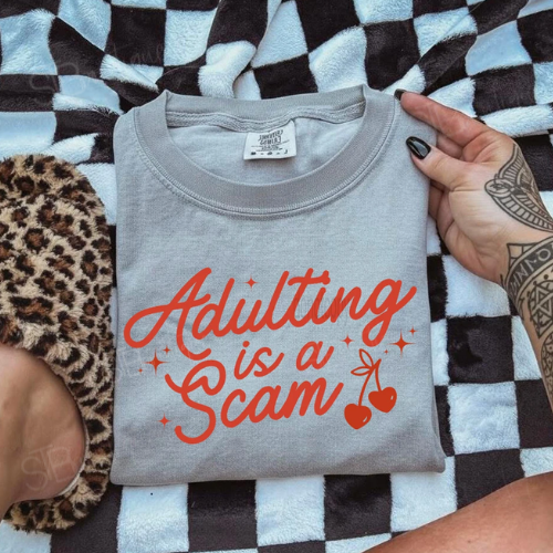 Adulting Is A Scam Cherry Hearts Tee - Preorder