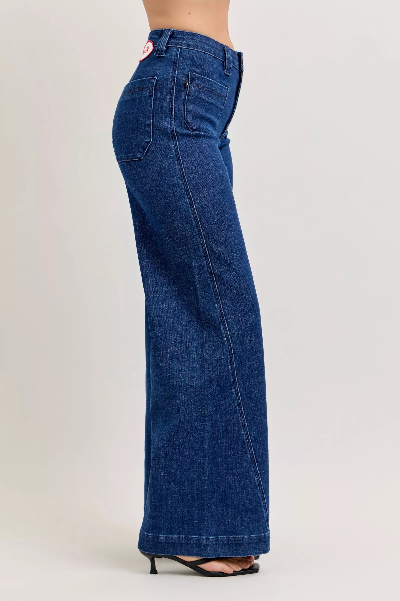 Judy Blue High Waisted Retro Wide Jeans For Women With Patch Pockets And Twisted Seams