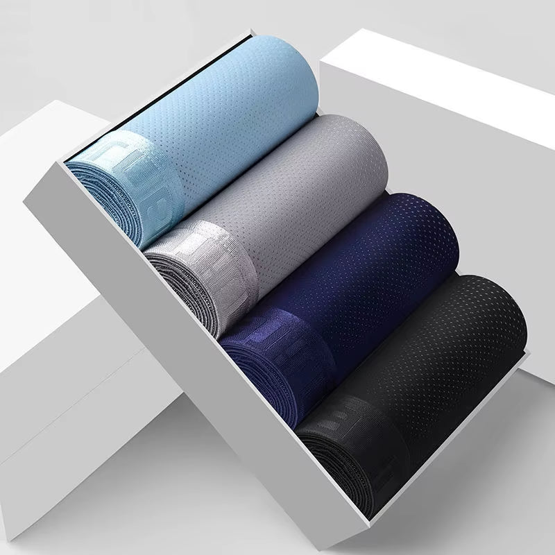 4Pcs Men'S Boxer Shorts Ice Silk Underwear plus Size Underpants Cool Breathable Sexy Slim Panties Mesh Lingerie Wholesale Lots