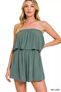 Woven Crinkle Strapless Romper in Ash Jade Boho Summer Style