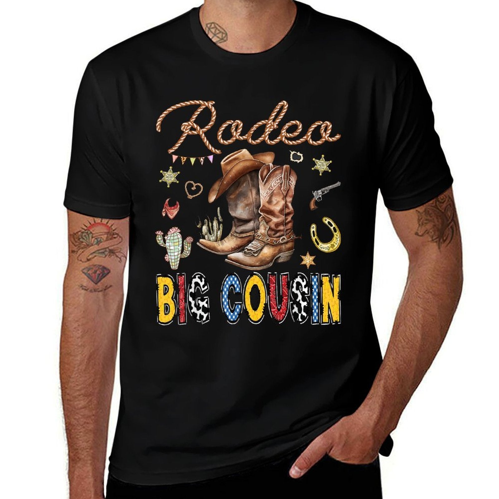 Rodeo Big Cousin Western Cowboy Birthday Matching Family  Oversized Silhouette T-Shirt