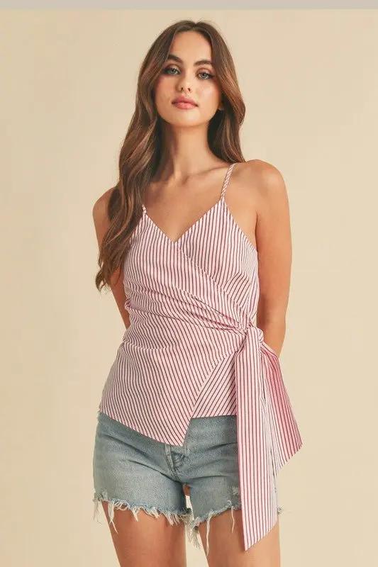 Jackets Trendsi Aemi + Co Side Knotted Cami Top White/Red Small