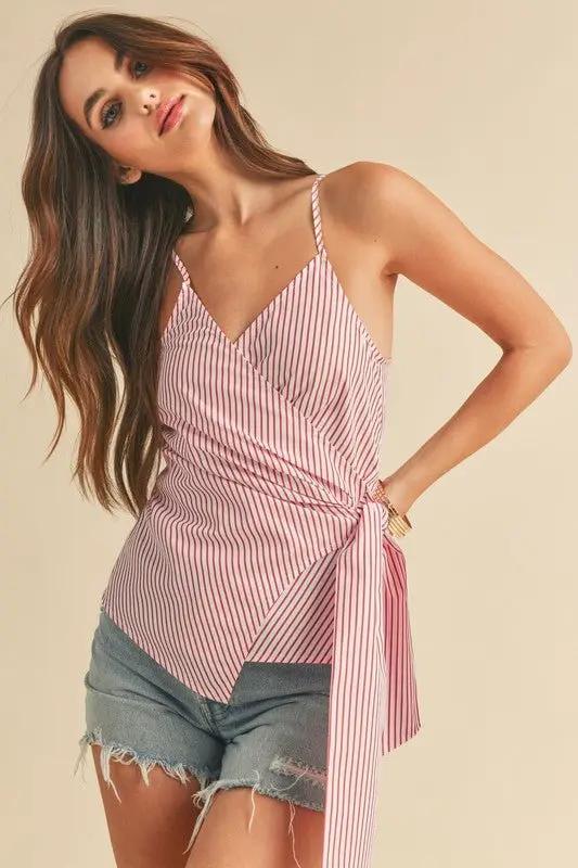 Jackets Trendsi Aemi + Co Side Knotted Cami Top White/Red Small